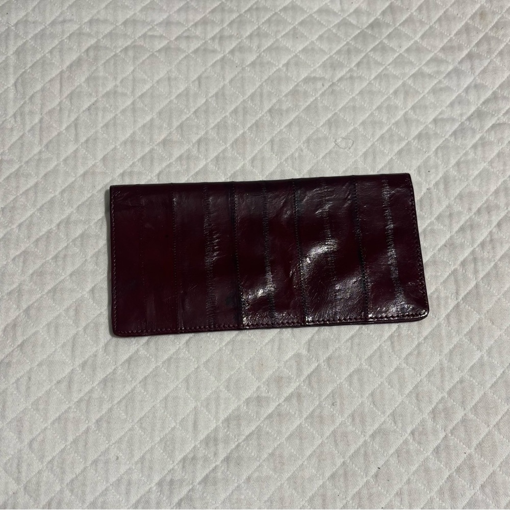 Vintage Genuine Eel Skin Checkbook Wallet In Deep Burgundy